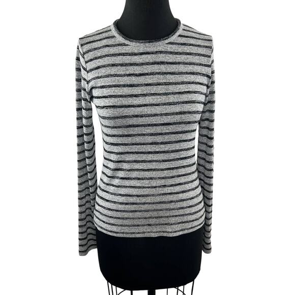 RAG & BONE Gray Black Stripe Long Sleeve Knit Top Crew Neck Casual Pullover M - Picture 1 of 7